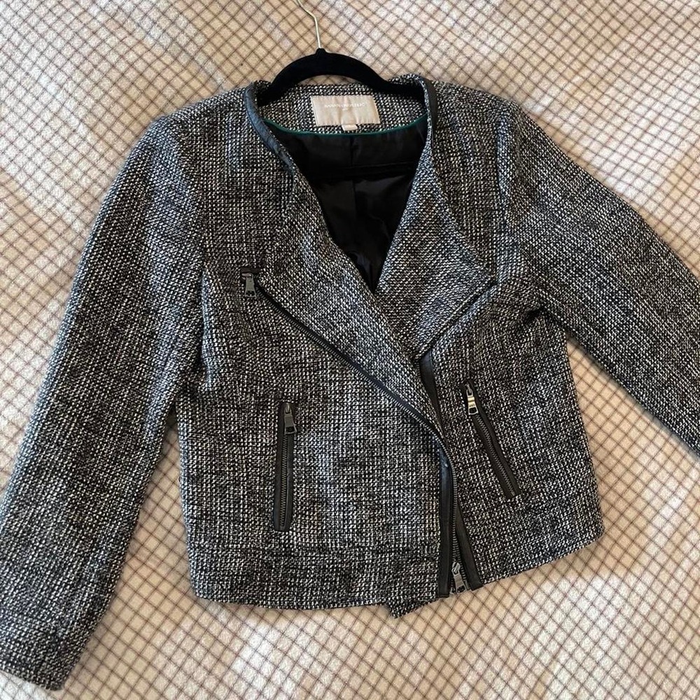 Banana Republic Black Gray Tweed Moto Jacket Size 6
